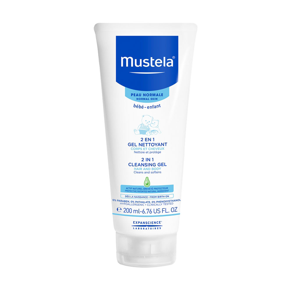 Дитячий очищувальний гель-шампунь для волосся та тіла Mustela Bebe 2 in 1 Hair and Body Wash, 200 мл